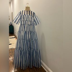 NWT STAUD Blue & White Hyacinth Dress with Painted Stripe Print